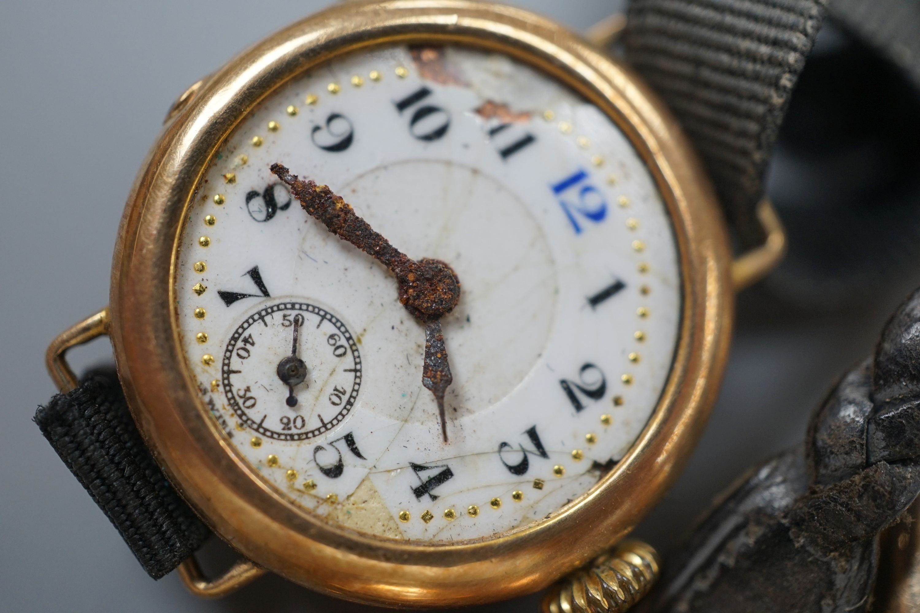 Four assorted early 20th century 9ct gold manual wind wrist watches, all a.f.